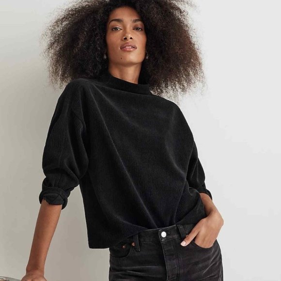 87 NWT MADEWELL Striped Jacquard Funnelneck Top Small - Picture 1 of 7